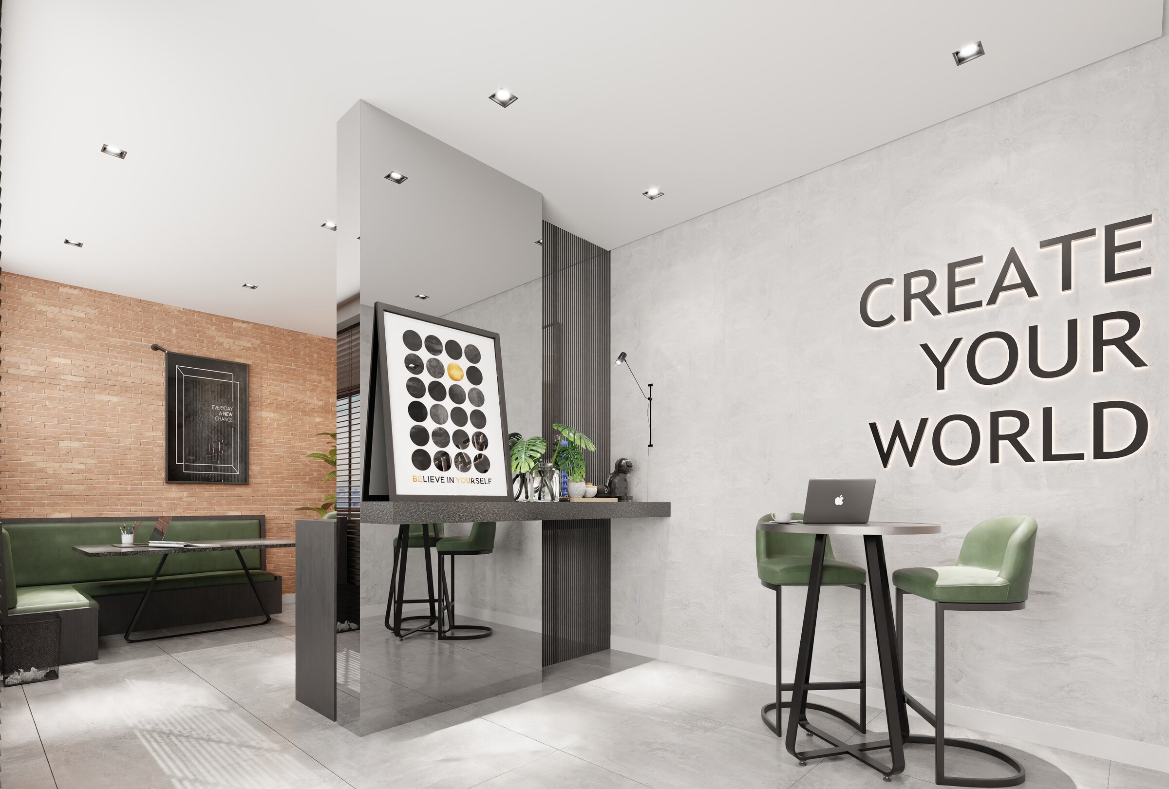 Lounge do coworking do Vind Residence em Maringá