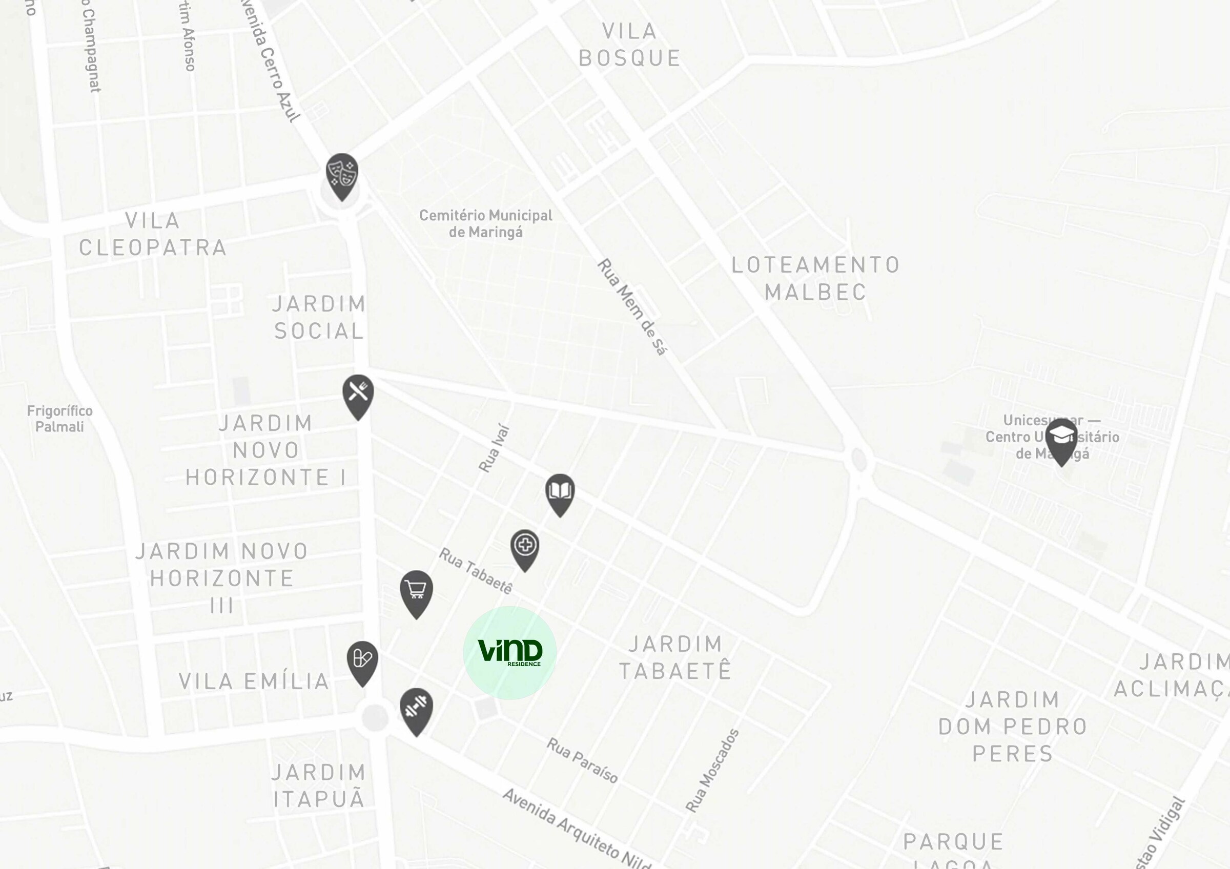 Mapa da região do Vind Residence, próximo à Avenida Cerro Azul em Maringá
